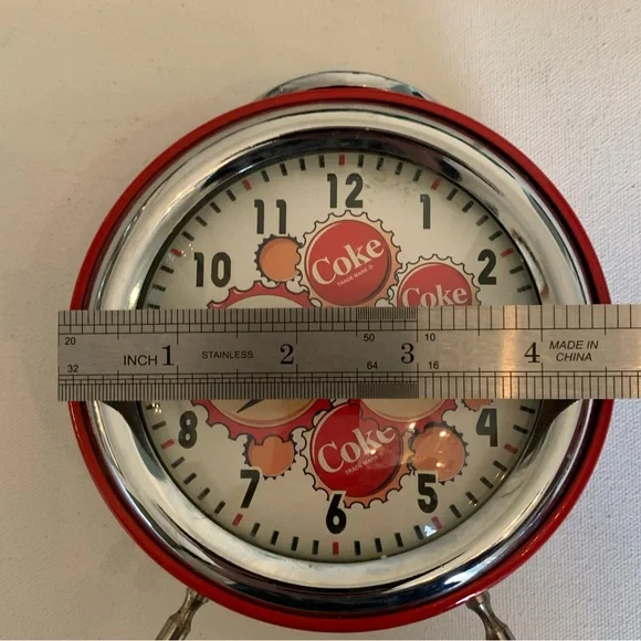 Vintage 90s Coca Cola Alarm Clock Red Silver Metal Coke Soda Pop Quartz Clock - Picture 10 of 13
